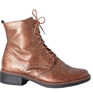 Softwaves Women's Size 37 Brown Leather Ankle Boots Lace Up Round Toe Side Zip